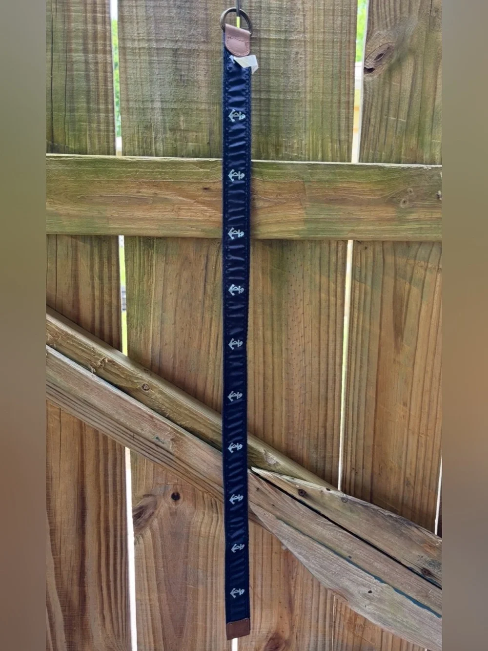 Blue Anchor Ribbon Belt with a D Ring Buckle 29”L